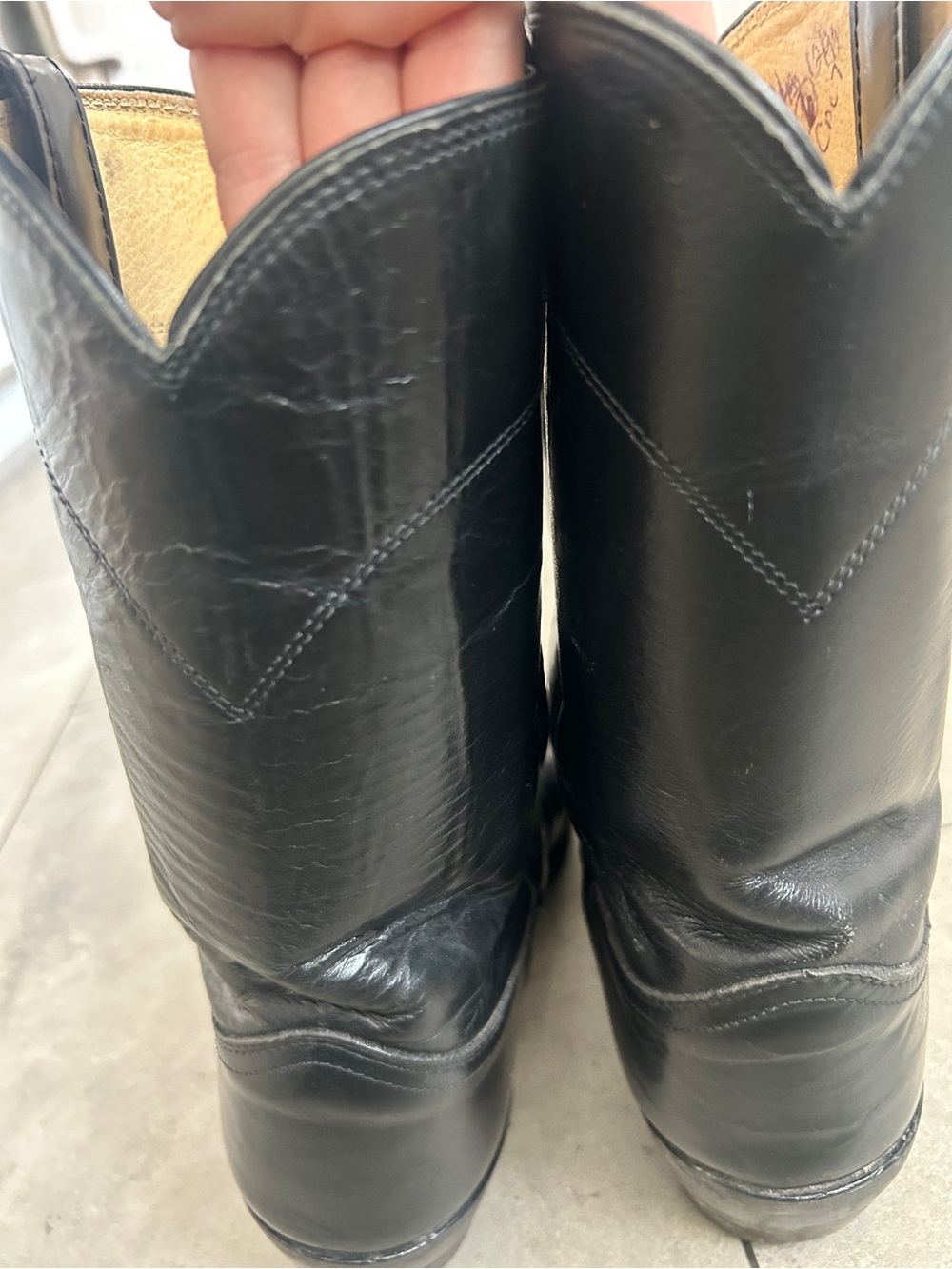 JUSTIN Roper black boots western leather cowboy 9.5 D - Picture 5 of 10
